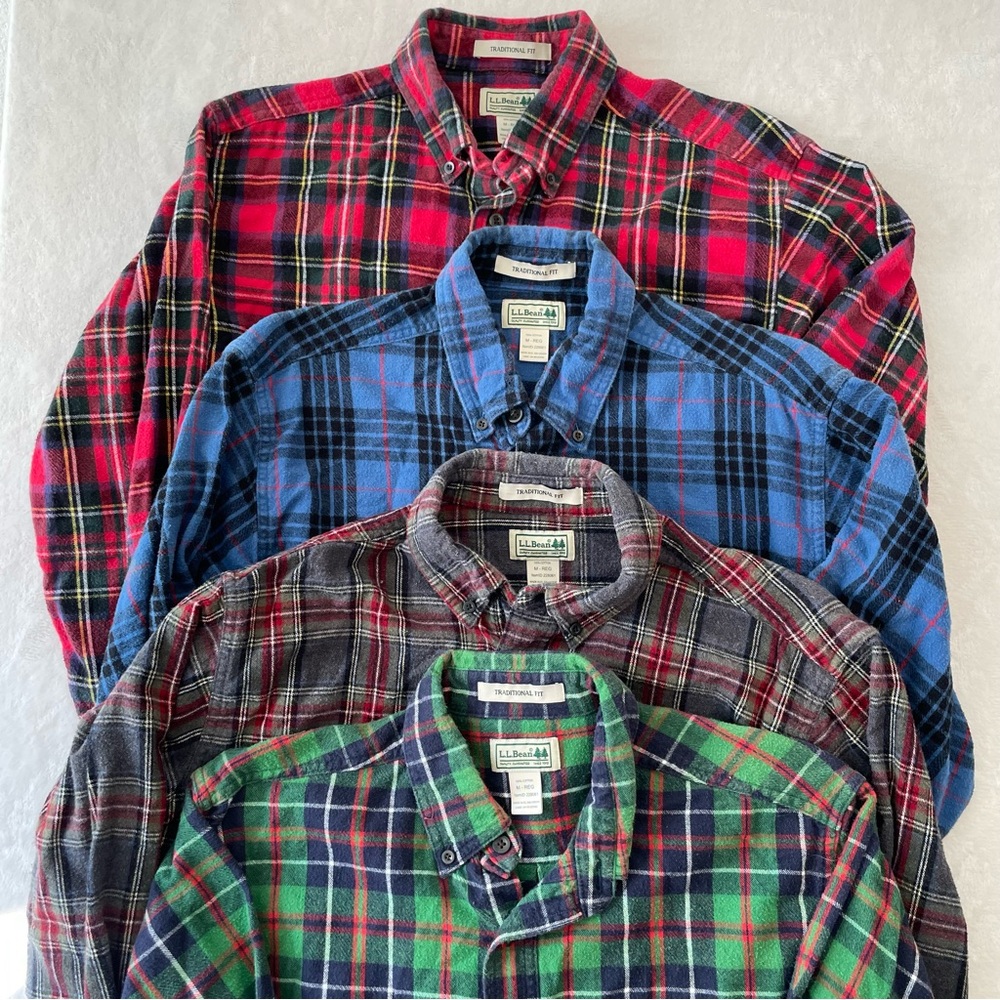 L.L. Bean Flannel Shirts Bundle Lot Of 4 Traditional Fit Collar Button Down Sz M